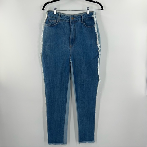 Nasty Gal Two Tone Distressed Mom Jeans NWT - Picture 4 of 9